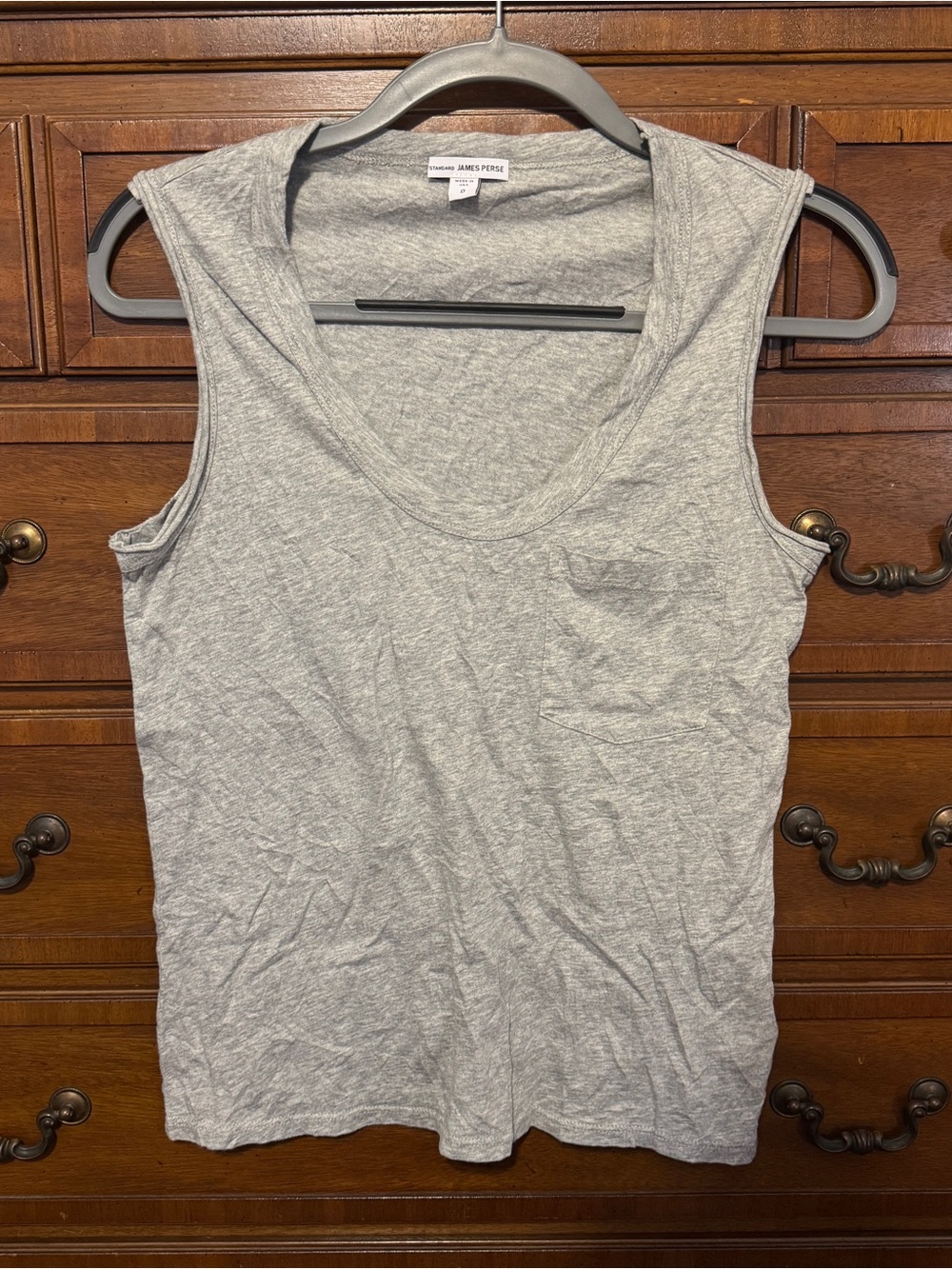 James Perse Scoop Neck Pocket Tank XS Gray Made USA Quiet Luxury Minimalist